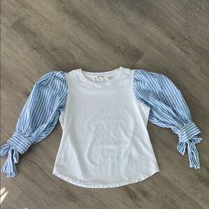 Elie Tahari White Long Sleeve, Blue & White Striped Puff Sleeve